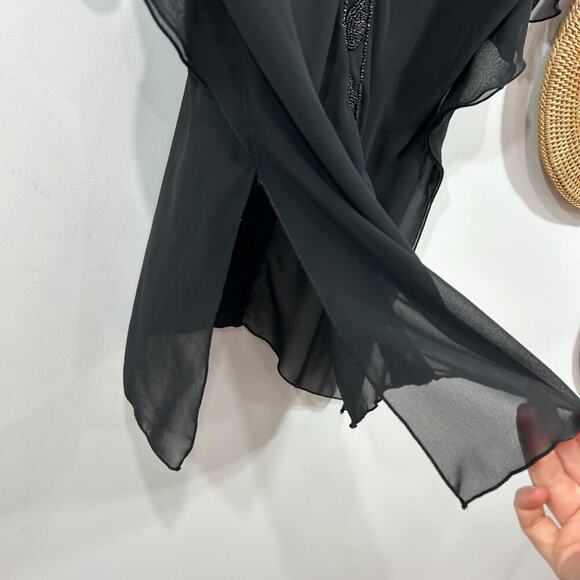 Vintage Y2K ICE Neutral Black Sheer Beaded Flowy Boho Long Tunic Top Blouse 4 - Picture 9 of 9